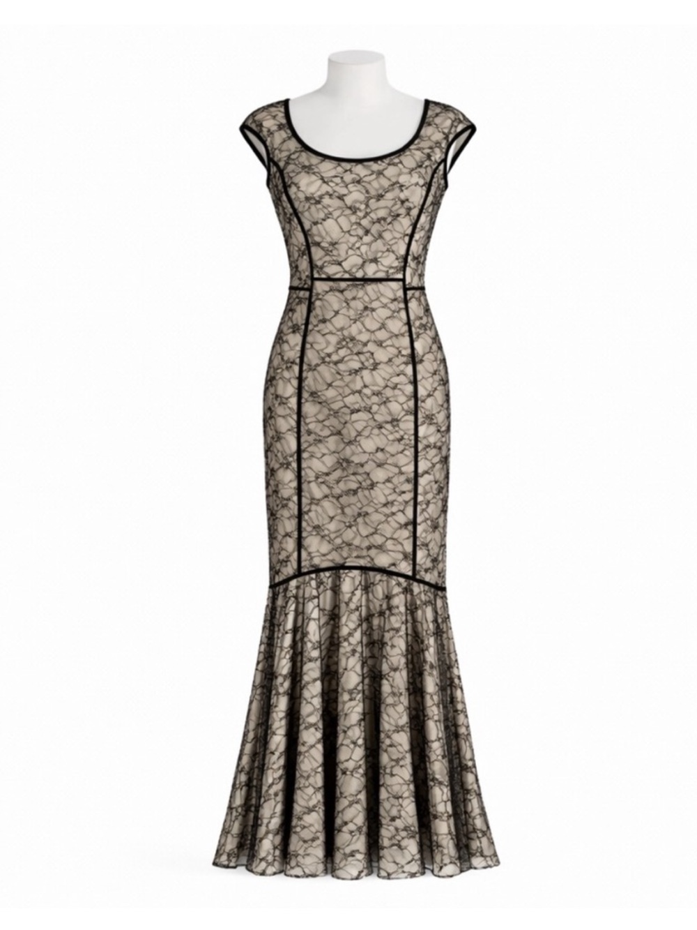Size 10 Zac Posen Women’s Black Cream Lace Mermaid Silk Evening Dress